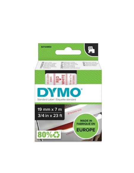 DYMO D1 - Etiquetas estándar - Rojo sobre blanco - 19mm x 7m