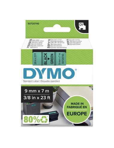 DYMO D1 - Etiquetas estándar - Negro sobre verde - 9mm x 7m