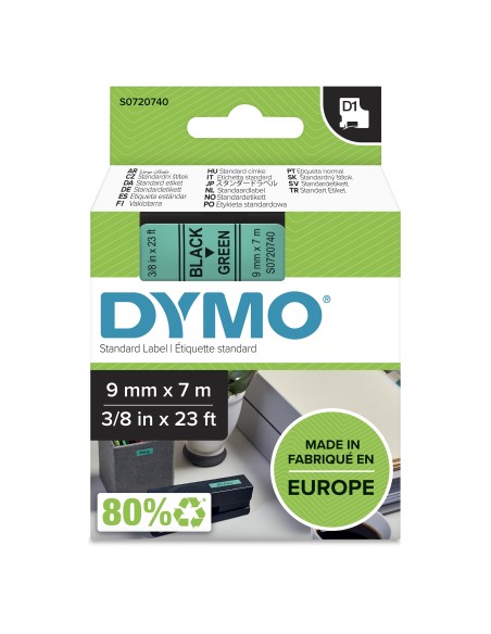 DYMO D1 - Etiquetas estándar - Negro sobre verde - 9mm x 7m