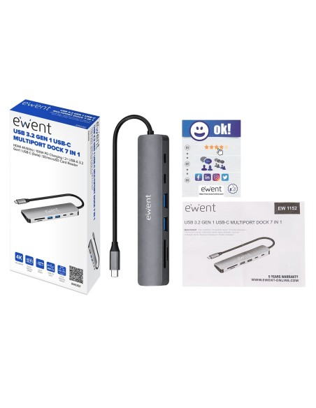 EWENT DOCKING MULTIPUERTO USB-C 7 en 1 HDMI 4K