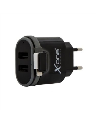 X-One cargador pared 2x USB 2.1 + 1x Lightning Neg - Imagen 1