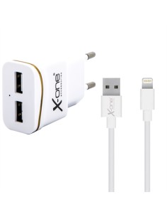 X-One cargador pared 2xUSB 2.1A + Lightning 1m Bco - Imagen 1