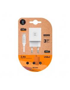 CARGADOR DOBLE + CABLE USB-C TECH ONE TECH BLANCO - Imagen 1