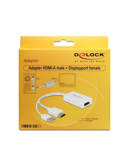 DeLOCK 62496 adaptador de cable HDMI-A, USB-A Displayport Blanco