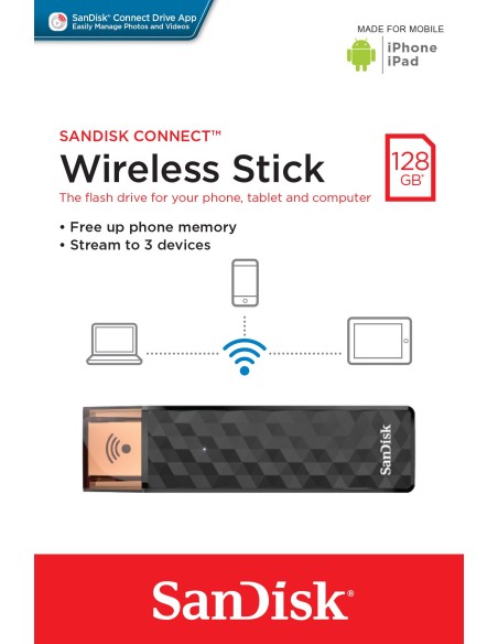 Sandisk Connect Wireless Stick unidad flash USB 128 GB USB tipo A 2.0 Negro