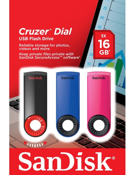 Sandisk Cruzer Dial unidad flash USB 16 GB USB tipo A 2.0 Negro, Azul, Rosa