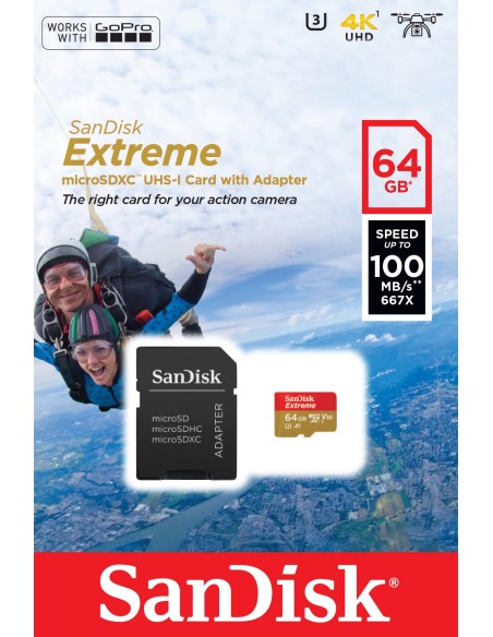 Sandisk Extreme memoria flash 64 GB MicroSDXC Clase 10 UHS-I