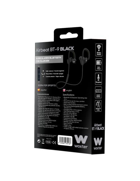 Woxter Airbeat BT-9 auriculares para móvil Binaural gancho de oreja, Dentro de oído Negro