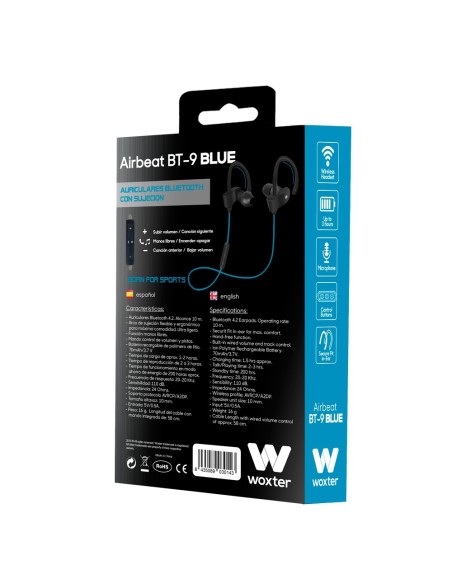 Woxter Airbeat BT-9 Auriculares gancho de oreja, Dentro de oído Negro, Azul