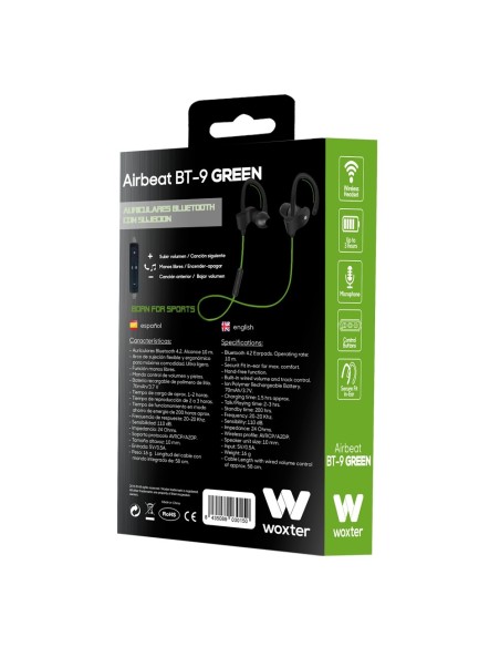 Woxter Airbeat BT-9 Auriculares gancho de oreja, Dentro de oído Negro, Verde