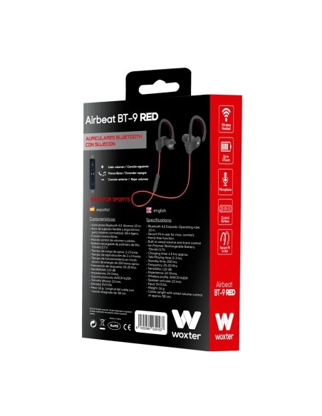 Woxter Airbeat BT-9 Auriculares gancho de oreja, Dentro de oído Negro, Rojo