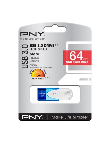 PNY Attaché 4 3.0 64GB unidad flash USB USB tipo A 3.0 (3.1 Gen 1) Azul, Blanco
