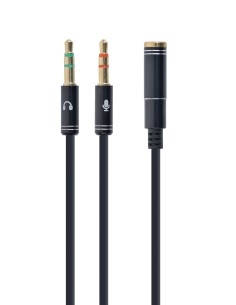 CABLE ADAPTADOR AUDIO + MICROFONO DE 3,5MM A 2 DE 3,5MM