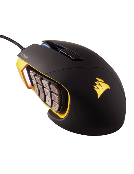 Corsair Scimitar PRO ratón USB Óptico 16000 DPI mano derecha Negro, Amarillo