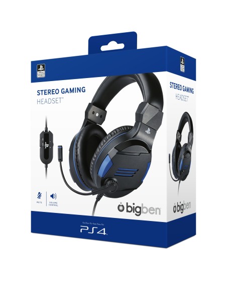 Bigben Interactive PS4OFHEADSETV3 auricular con micrófono Binaural Diadema Negro, Azul