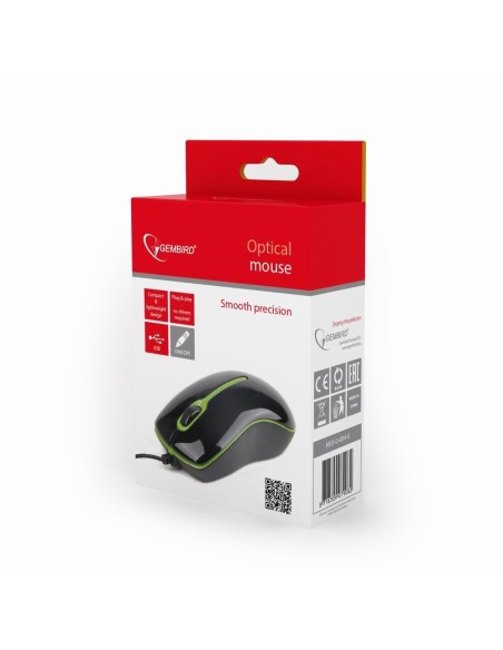 Gembird MUS-U-004-G ratón USB Óptico 1000 DPI Ambidextro Negro, Verde