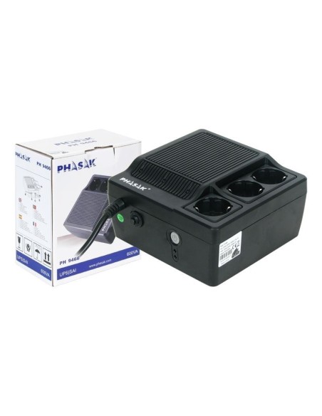 Phasak PH 9466 sistema de alimentación ininterrumpida (UPS) 3 salidas AC Línea interactiva 600 VA 300 W
