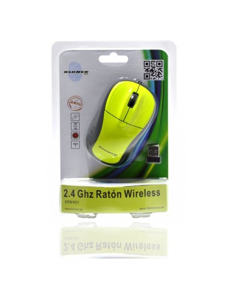 Kloner KRW401 ratón RF inalámbrico Óptico 1200 DPI Ambidextro Negro, Verde