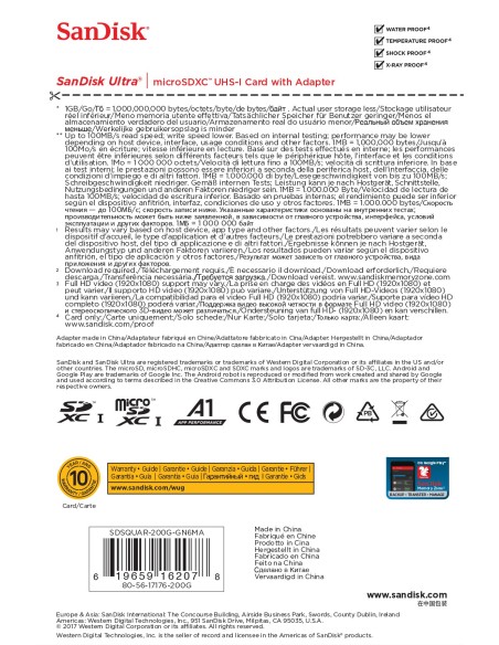 Sandisk Ultra memoria flash 200 GB MicroSDXC Clase 10 UHS-I