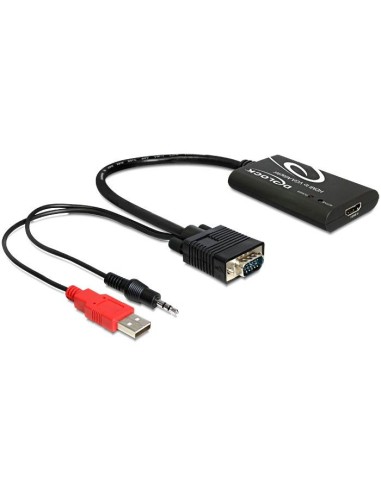 DeLOCK 62407 cable gender changer VGA, 3p, USB A HDMI Negro