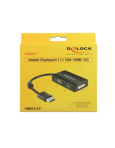 DeLOCK 0.16m DisplayPort VGA+HDMI+DVI 0,16 m VGA (D-Sub)+ HDMI + DVI Negro