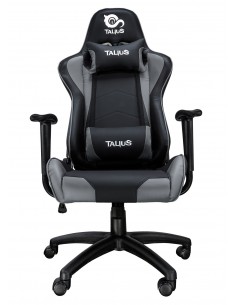 TALIUS Silla Gecko gaming negra gris, brazos fijos, butterfly, base nylon, ruedas nylon, gas clase 4