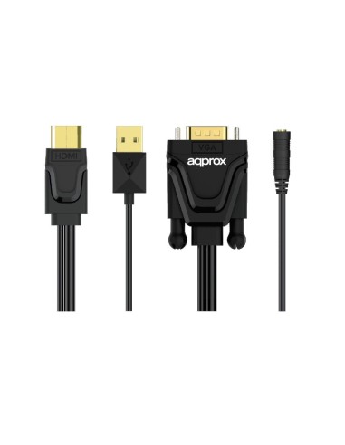 Approx APPC22 cambiador de género para cable HDMI USB VGA 3,5mm Negro