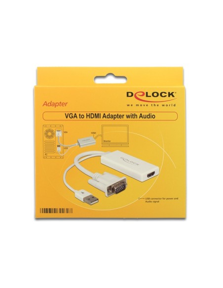 DeLOCK 62460 adaptador de cable de vídeo 0,25 m VGA, USB2.0-A HDMI Blanco