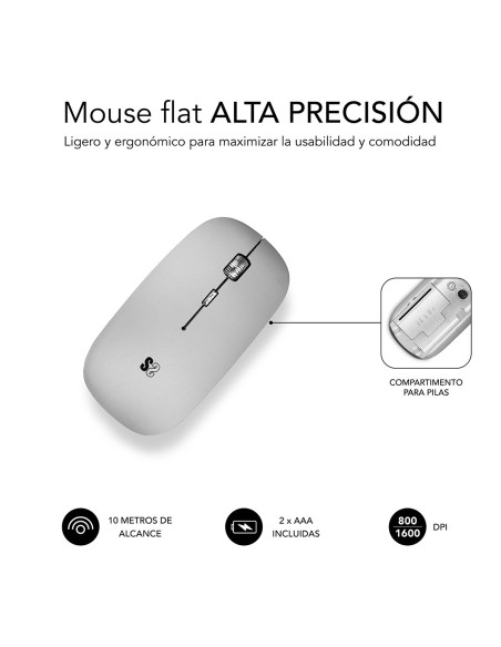 SUBBLIM RATON OPTICO WIRELESS BLUETOOTH BT MOUSE FLAT SILVER