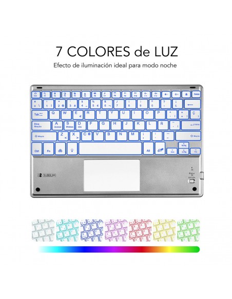 SUBBLIM Teclado Bluetooth Smart Backlit BT Keyboard Touchpad Silver