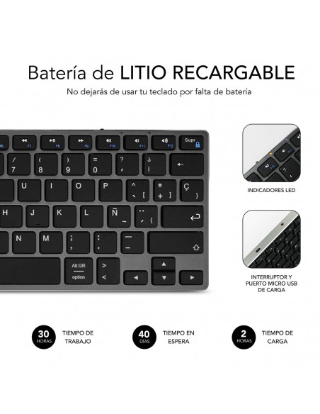SUBBLIM Teclado Wireless Bluetooth Aluminio Advance Compact Grey