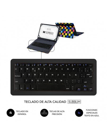 SUBBLIM Funda con Teclado Micro USB - USB C KEYTAB USB 10,1" Squares