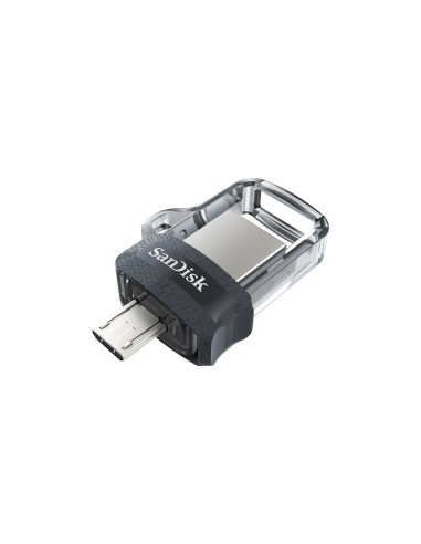SanDisk Ultra Dual m3.0 unidad flash USB 64 GB USB Type-A   Micro-USB 3.2 Gen 1 (3.1 Gen 1) Negro, Plata, Transparente