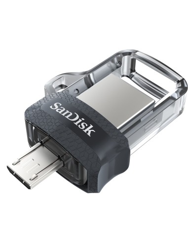 SanDisk Ultra Dual m3.0 unidad flash USB 16 GB USB Type-A   Micro-USB 3.2 Gen 1 (3.1 Gen 1) Negro, Plata, Transparente