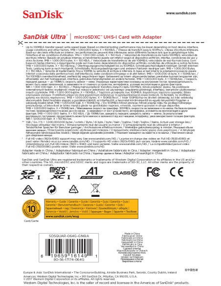 SanDisk Ultra memoria flash 64 GB MicroSDXC UHS-I Clase 10