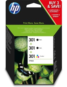 HP 301 cartucho de tinta 3 pieza(s) Original Negro, Cian, Magenta, Amarillo