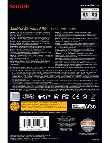 SanDisk Extreme Pro memoria flash 32 GB SDHC UHS-I Clase 10
