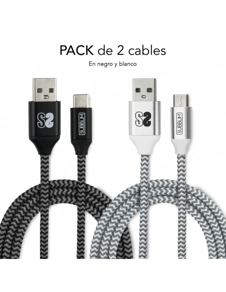 SUBBLIM PACK 2 CABLES USB TIPO USB-C-A 3.0 1 M BLACK SILVER