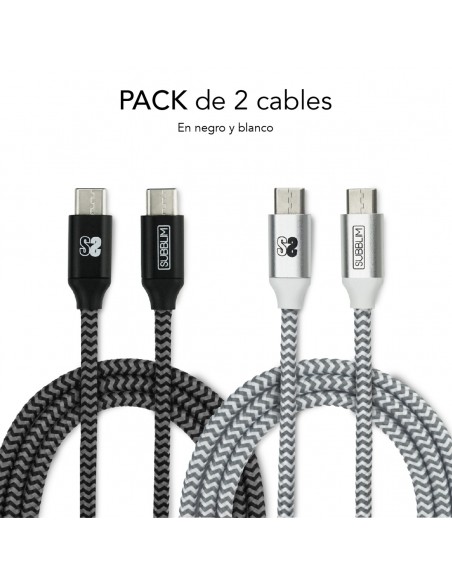 SUBBLIM PACK 2 CABLES USB TIPO USB-C A USB-C 1 M BLACK SILVER