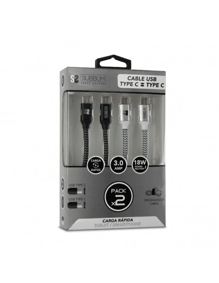 SUBBLIM PACK 2 CABLES USB TIPO USB-C A USB-C 1 M BLACK SILVER