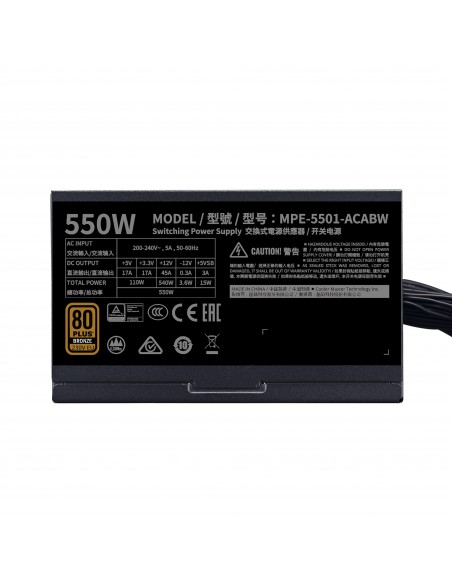Cooler Master MWE 550 Bronze 230V V2 unidad de fuente de alimentación 550 W 24-pin ATX ATX Negro
