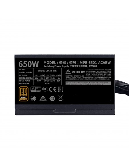 Cooler Master MWE 650 Bronze 230V V2 unidad de fuente de alimentación 650 W 24-pin ATX ATX Negro