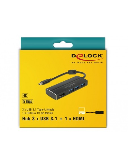 DeLOCK 63931 hub de interfaz USB 3.2 Gen 1 (3.1 Gen 1) Type-C 5000 Mbit s Negro