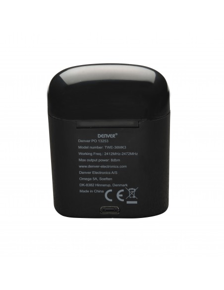Denver TWE-36BLACKMK3 auricular y casco Auriculares Dentro de oído Bluetooth Negro