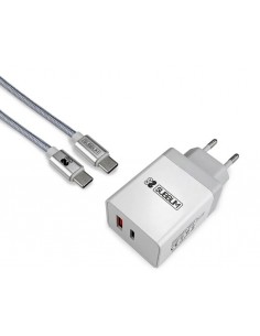 SUBBLIM CARGADOR ULTRA RAPIDO 2xUSB DE PARED PD18W+2.4A + Cable C to C Blanco
