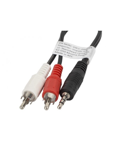 Lanberg CA-MJRC-10CC-0002-BK cable de audio 0,2 m 3,5mm 2 x RCA Negro, Rojo, Blanco