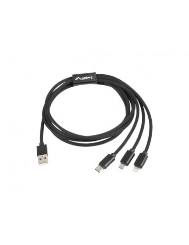 Lanberg CA-3IN1-13CC-0018-BK cable USB 1,8 m USB 2.0 USB A USB C Micro-USB B Lightning Negro