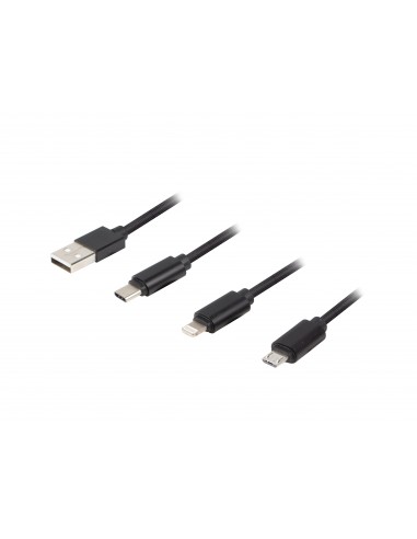 Lanberg CA-3IN1-13CC-0010-BK cable USB 1 m USB 2.0 USB A USB C Micro-USB B Lightning Negro