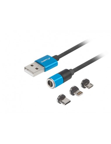 Lanberg CA-3IN1-20CU-0010-BL cable USB 1 m USB 2.0 USB C USB C.Micro USB A Lightning Negro, Azul