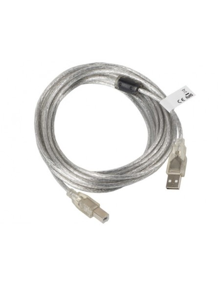 Lanberg CA-USBA-12CC-0050-TR cable USB 5 m USB 2.0 USB B Transparente